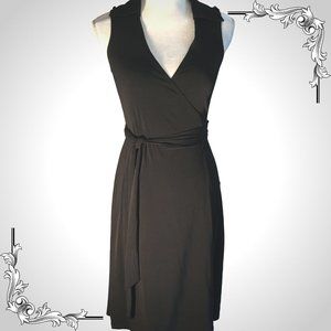 VINTAGE YANK BLACK WRAP SLEEVELESS MIDI DRESS - S